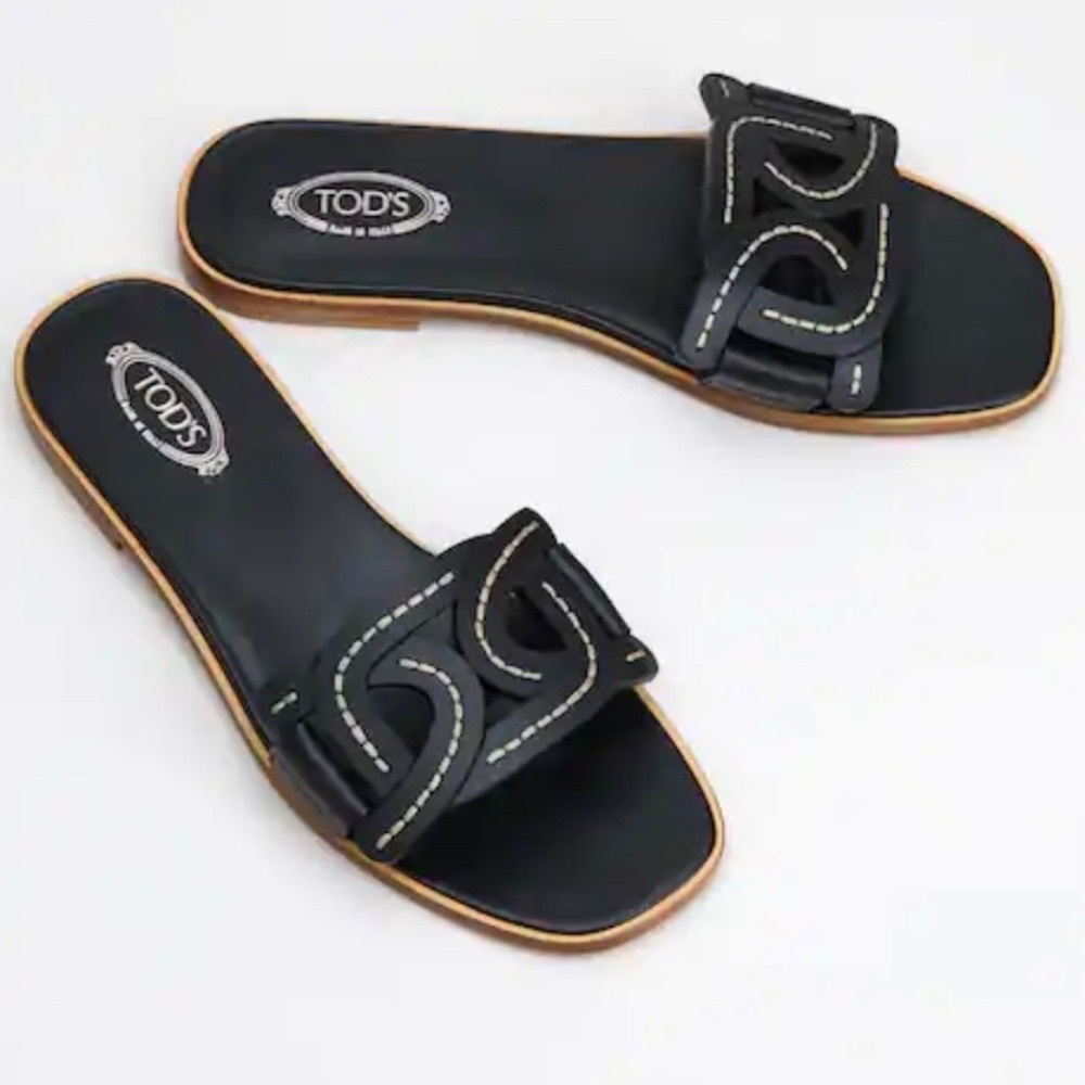 TODS Kate Slip On Sandals Black 5.5  35.5